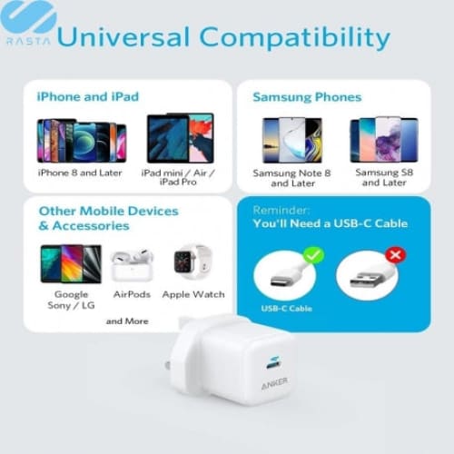 Gadget Store - انكر- بلك تايب سي باوربورت 3 -20 واط- أبيض